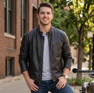 Danier XL Modern Contemporary Rugged Casual Biker Moto Brown Leather Jacket